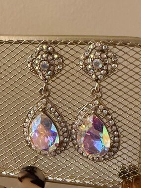 Jim Ball Earrings - AB Silver Teardrop